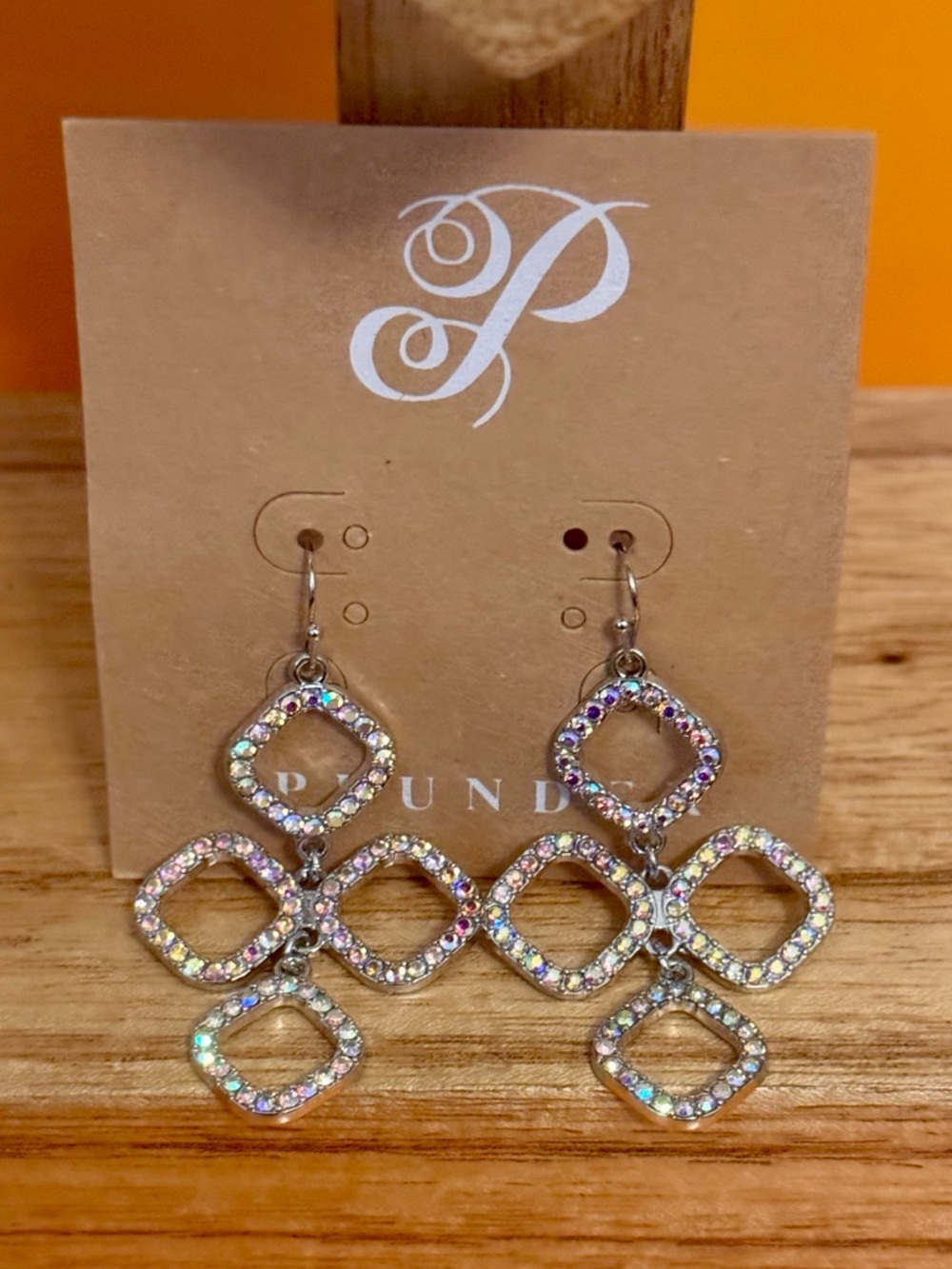 Plunder Emma Marie Crystal Earrings Chandelier Iridescent Stones New in Package